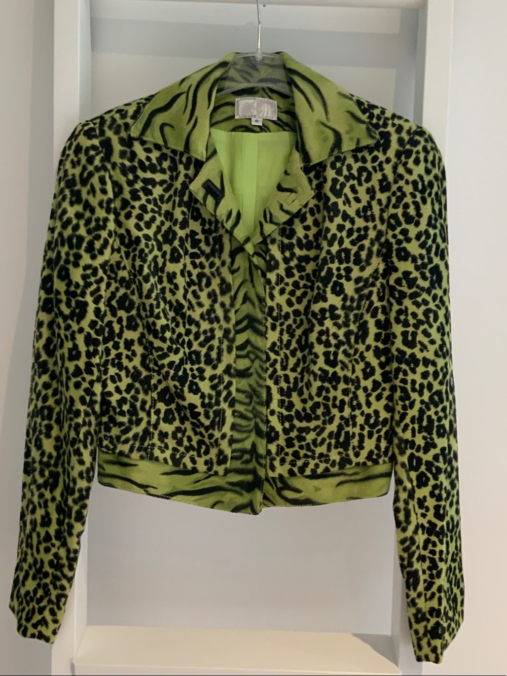 Alberto Makali Lime Green Animal Print Cropped Jacket